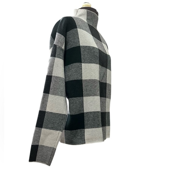 Tahari Mock Funnel Neck Checkered Green/Cream/Black Turtleneck Sweater Size S - Picture 2 of 15